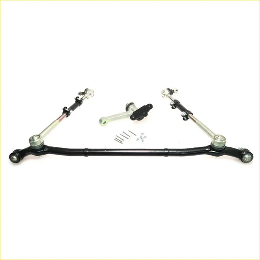 Black and silver metal steering center links set with joints and mounting hardware for Toyota Hilux LN30 LN40 drag bar relay