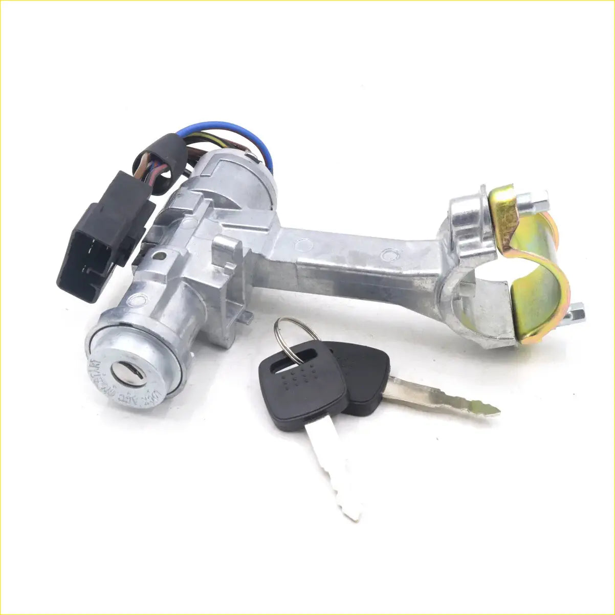 Silver metal ignition switch assembly with black plastic key fob and keys for steering column bracket toyota hilux 1988-1997