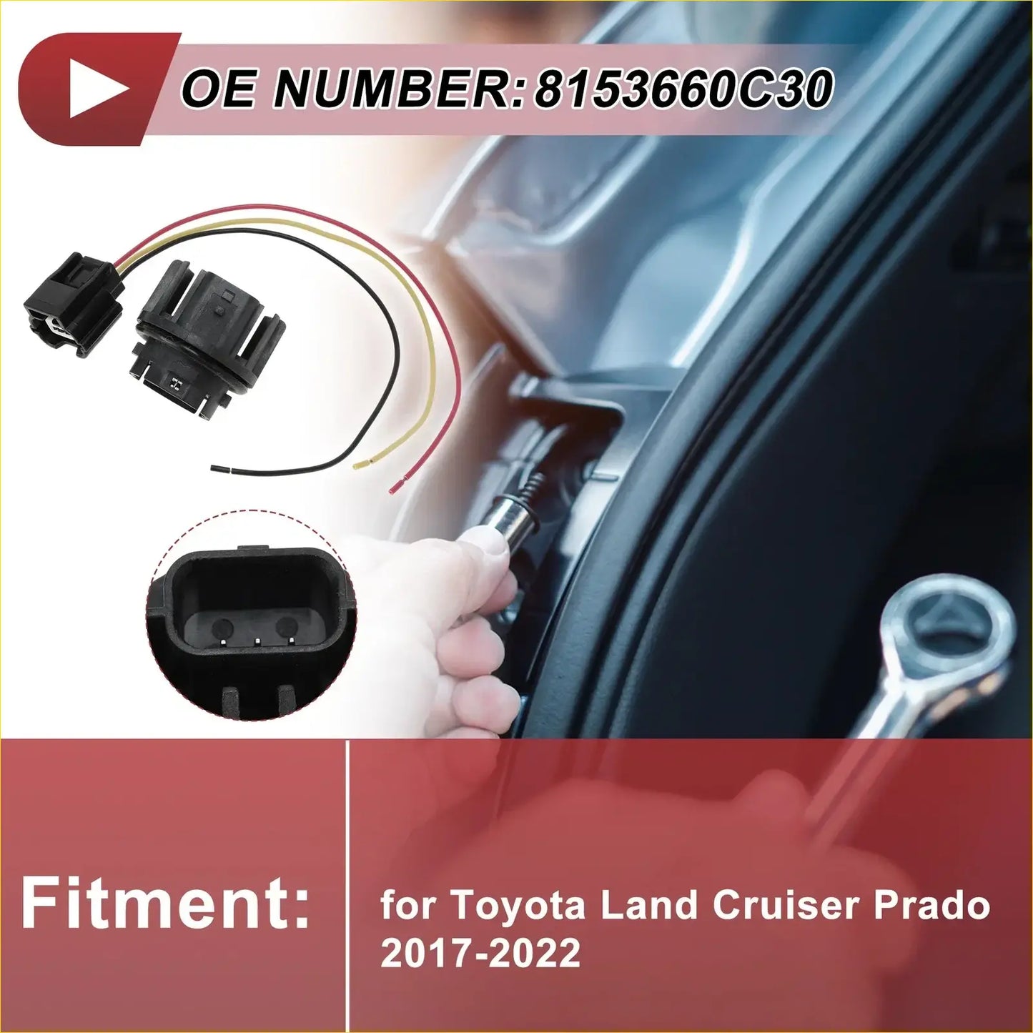 Back view of black plastic tail light socket wiring set with multicolored wires for toyota land cruiser prado 2017-2022