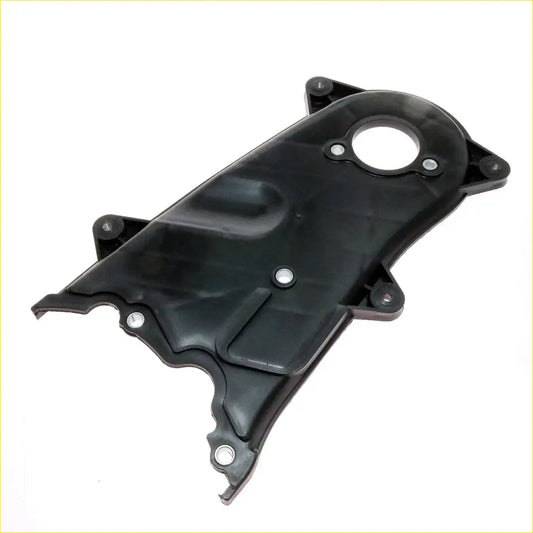 Black plastic timing belt cover with molded contours and mounting holes for toyota hilux kun126 kun135 2005-2015