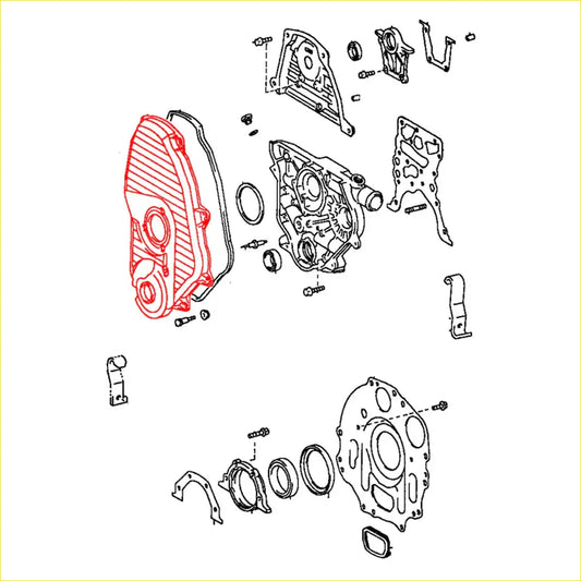 Red ribbed timing gear case cover with circular cutouts for 1988-1997 toyota hilux 2l 3l engines