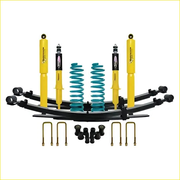 Yellow and black dobinsons twin tube nitro gas lift kit with teal coil springs for volkswagen amarok 2022 on