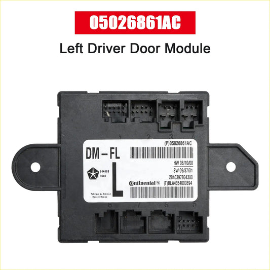 Black plastic front left driver door module for dodge chrysler 2007-2020 with connectors and continental label back side