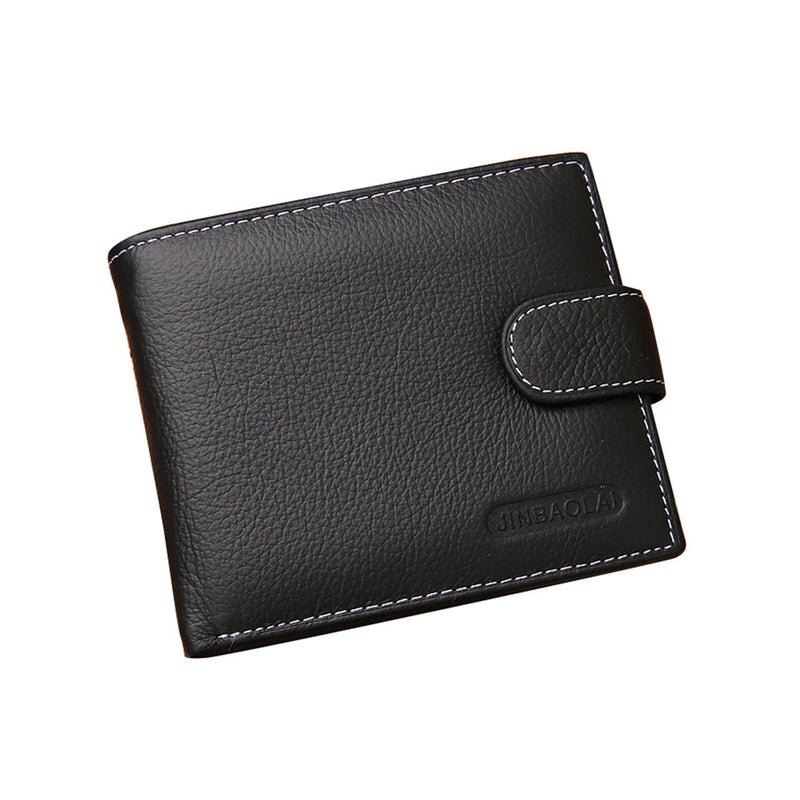 Men's Bi-Fold Wallet Black Top Layer Cowhide Leather With Card Slots & Coin Pock — image 1
