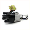 Black and silver 1.5L point ignition distributor with gold cap and black cylindrical terminals for Nissan Datsun 521 back side