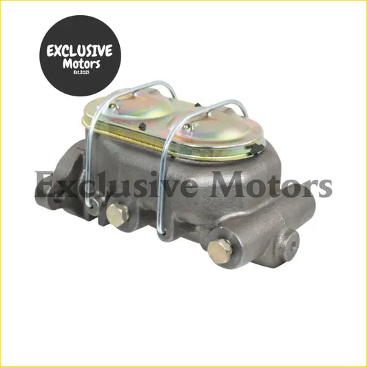 Gray metallic 1 inch cast iron brake master cylinder with dual plate top and silver brackets for gm chevy holden 1960-1980