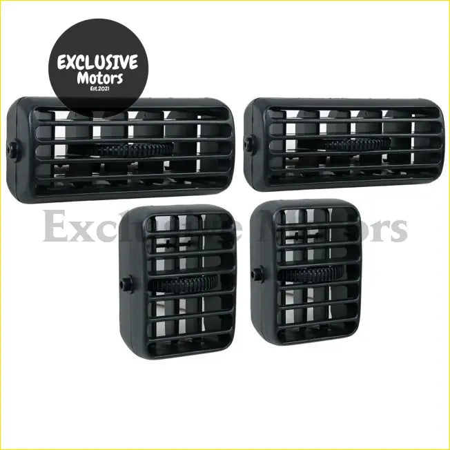 Set of four black plastic automotive air vents with horizontal slats and spring-loaded mechanisms for mitsubishi l200 triton 1997-2004
