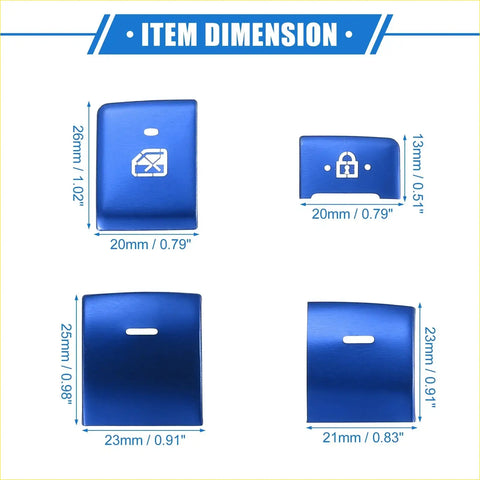 Blue plastic car window switch button covers with engraved icons for Toyota Highlander 2020-2022 interior trim