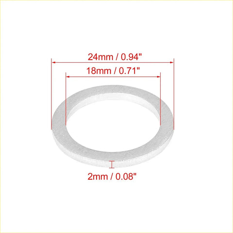 Silver tone metal flat washer 24mm outer 18mm inner diameter 2mm thick oil drain plug gasket for toyota