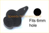 Black plastic push fit fastener with rounded head and tapered shaft for 6mm holes in land rover discovery bumpers