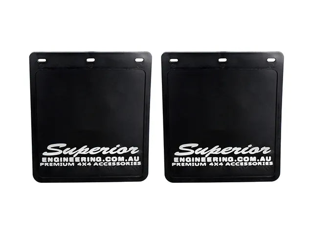 Superior Engineering Rubber Mudflaps Small 250mm x 230mm - White Logo (Pair)