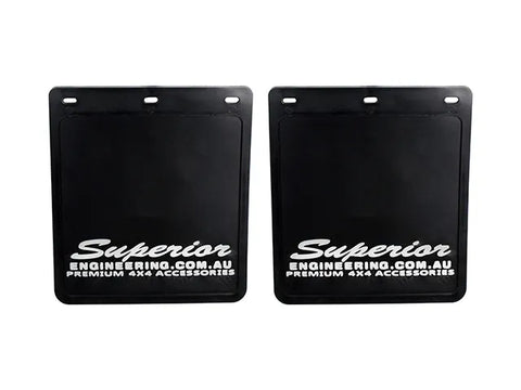 Superior Engineering Rubber Mudflaps Small 250mm x 230mm - White Logo (Pair)