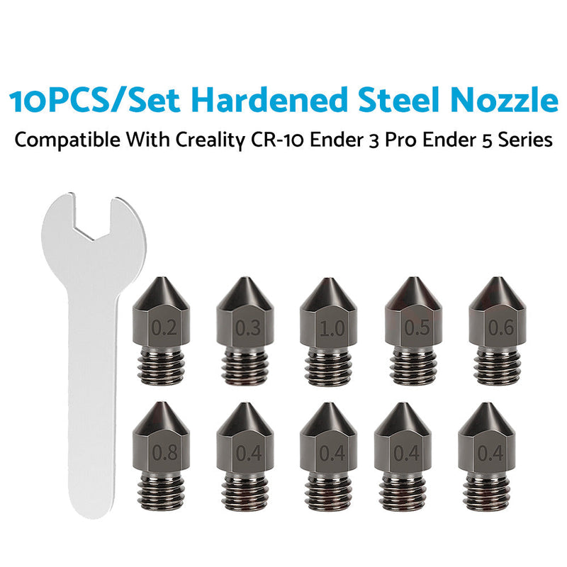 10Pcs Hardened Steel Nozzle to suit Creality CR-10 Ender 3 Pro 5 Series — image 1