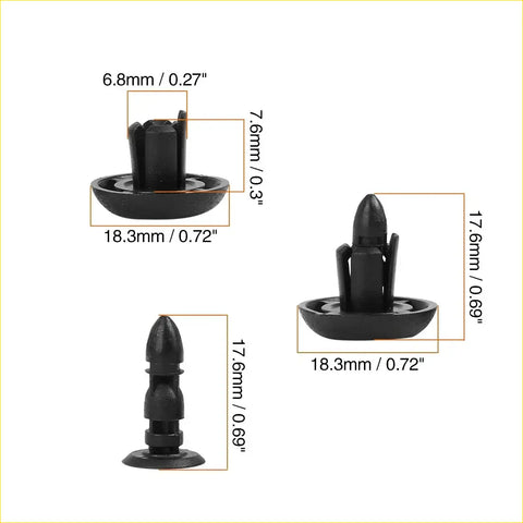 100pcs black plastic trim fasteners in 3 designs for Toyota engine cover grille bumper retainer clips fit 4wd ute offroad use