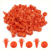 Bright orange plastic wheel flare clip retainers with conical base and interlocking tab heads for toyota cars