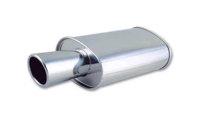 Vibrant Performance StreetPower Oval Muffler with 4in Round Tip Angle Cut Rolled Edge - 2.5in inlet I.D.