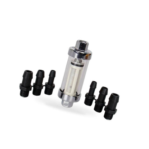 1xChrome Glass Inline Fuel Filter Reusable Washable 1/4" 5/16" 3/8" Universal — image 2