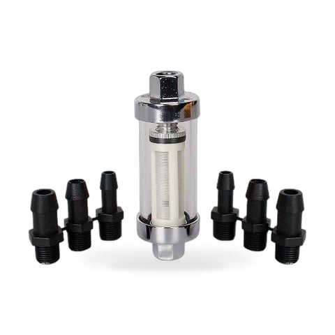 1xChrome Glass Inline Fuel Filter Reusable Washable 1/4" 5/16" 3/8" Universal — image 1