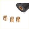 Three brass threaded inserts with golden finish and black rubber sleeve for 10cm sky blue hana gear knob