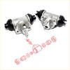 Silver metal 11/16 rear brake cylinder with black rubber end caps for nissan prairie 1981-1990 shown from back side