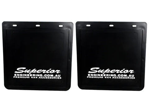 Superior Engineering Rubber Mudflaps Medium 280mm x 280mm - White Logo (Pair)