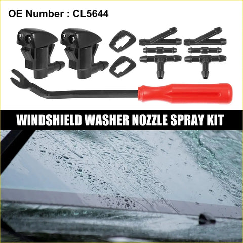 Black plastic front windshield washer nozzle spray kit with red-handled tool for 2000-2011 toyota sienna