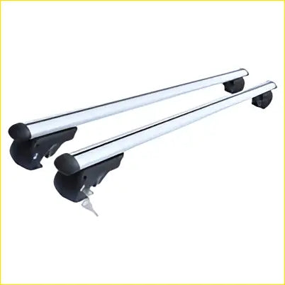 Silver aluminum alloy universal 1200mm car roof rack cross bars with black plastic end caps lockable design