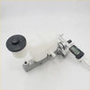 White plastic brake master cylinder with black cap and metallic housing for toyota hilux 2005-2015