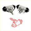 Silver metal 13/16 rear wheel brake cylinder with black rubber end caps and threaded fittings for nissan atlas ud condor