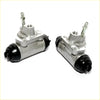 Silver metal 13/16 rear wheel brake cylinders with black rubber caps and threaded fittings for nissan caravan e24