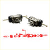 Gray metallic 13/16 rear wheel brake cylinder with black rubber boots and threaded rods for toyota hilux 1978-1983