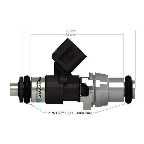 Injector Dynamics ID1300-XDS 48mm Single Injector w/14mm Grey Adaptor Top, 15mm Lower O-Ring