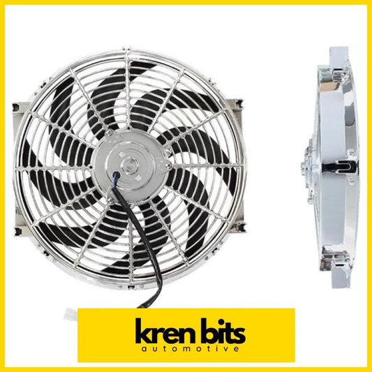 14’’ Chrome Electric Thermo Fan Curved Blades Thermatic Fan & EWP Switch Kits