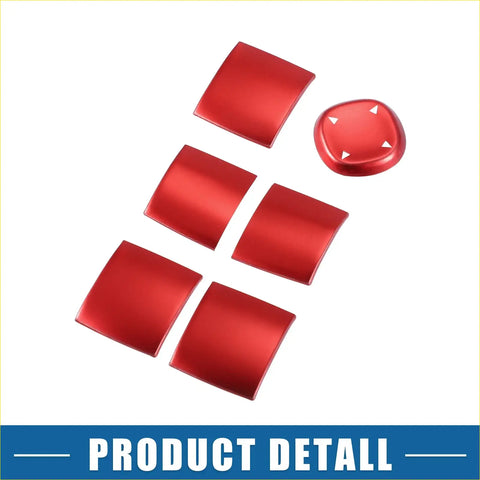 Set of five red metallic aluminum square and one circular button covers for toyota rav4 gaming controller trim