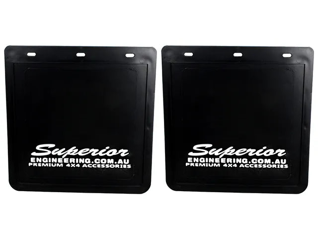 Superior Engineering Rubber Mudflaps Large 355mm x 280mm - White Logo (Pair)