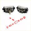 Two metallic gray 15/16 rear brake cylinders with black rubber caps for mitsubishi pajero montero 4wd shown from back side