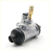 Silver metallic 15/16 rear brake cylinder with black rubber seals and brass threaded rod for nissan big-m navara d21