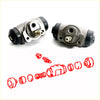 Two metallic gray 15/16 rear brake cylinders with black rubber end caps and silver fittings for toyota hilux ggn15 kun15