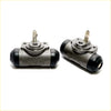 Two metallic gray 15/16 rear wheel brake cylinders with black rubber caps and threaded fittings for toyota hilux