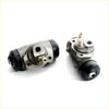 Two metallic gray rear wheel brake cylinders with black caps and threaded fittings for toyota hilux 2015-2016