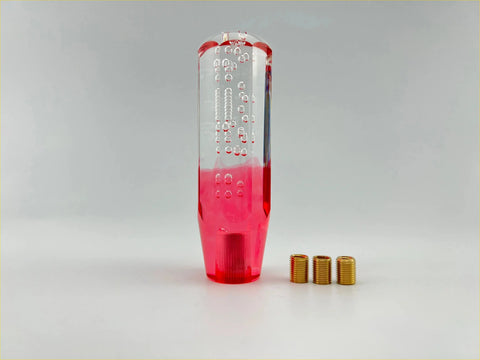15cm bubble gear knob pink clear with transparent red gradient bubble design and metallic gold threaded inserts