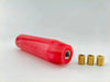 15cm resin red metallic gear knob with red plastic handle threaded metal insert and three gold metallic washers