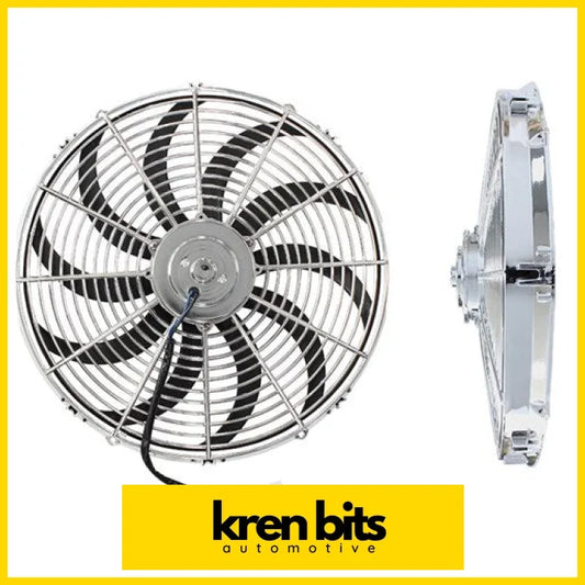 16’’ Chrome Electric Thermo Fan Curved Blades Thermatic Fan & EWP Switch Kits