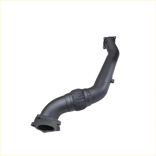 Black metal 1hz 3 inch engine pipe with braided section and flanged ends for denco turbo conversion on toyota landcruiser