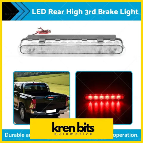 Silver led rear high third brake light with clear lens and black housing shown from the back for toyota hilux vigo