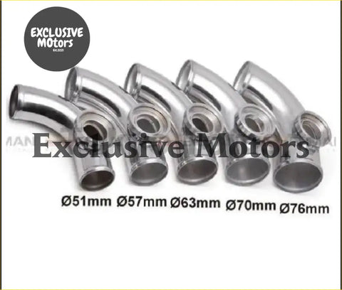 Set of chrome stainless steel exhaust manifold elbows in various diameters for 2.48 inch flange pipe blow off valve