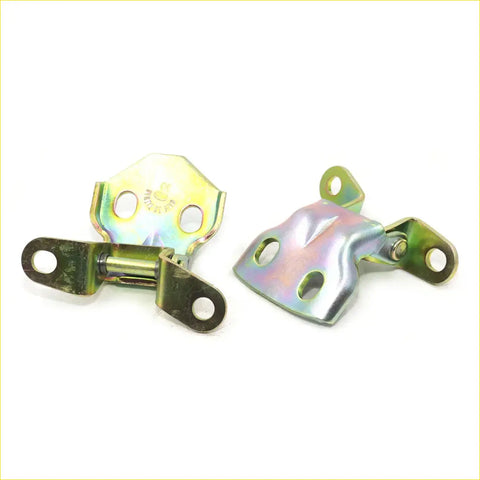Two metallic iridescent door hinges for toyota hilux yn50-58 1983-1991 with hexagonal and rectangular design