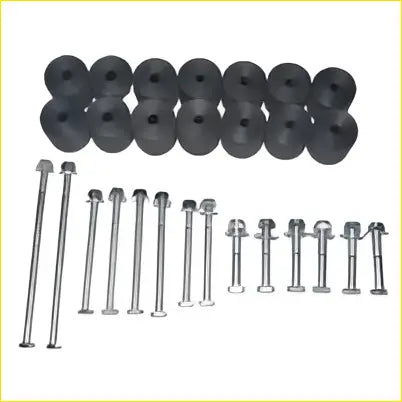 Black rubber grommets and silver metal bolts arranged in rows for 2 inch 50mm body lift fit for holden rodeo ra 4wd