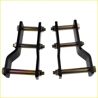 Black metal 2 inch rear extended greasable leaf spring shackles with matte finish and bolted construction for gwm cannon