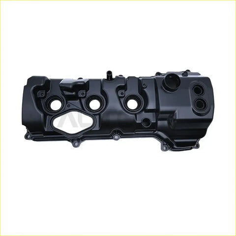 Black plastic engine valve cover with circular openings and mounting points for ford f-150 transit-150 back side